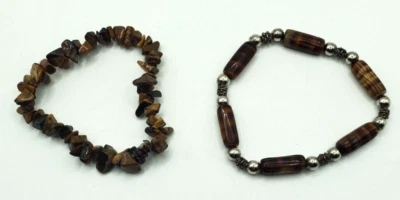 Pulseras elásticas con cuentas ojo de tigre marrón astillado un vidrio marrón dos Foto 1 de 4