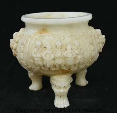 Quemador de incienso cabeza de león soldado tallado en jade blanco chino de 7,6" Foto 1 de 4