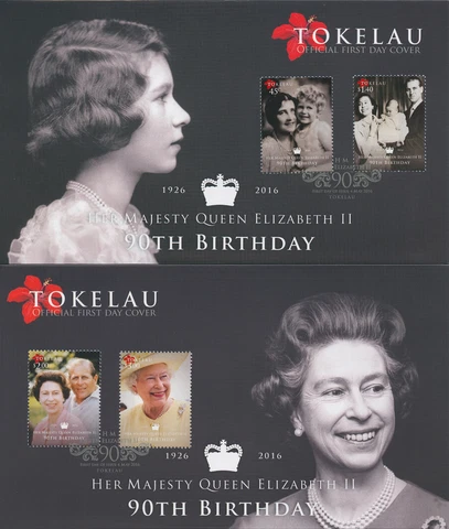 Royalty Stamps Tokelau 2016 FDC Queen Elizabeth II 90th Birthday 4v on 2 Covers Cover