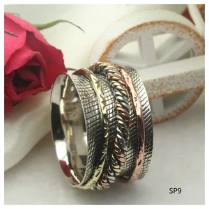 Wide Triple Tone Rose Gold Yellow Gold Spinner Ring Heavy Silver Spinner Ring  - Picture 1 of 6