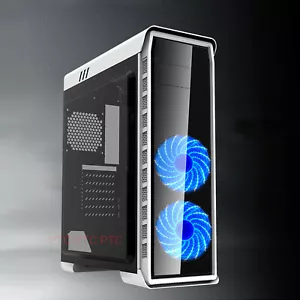 Elysium ATX Computer Gaming tower full transparent panel 2x led fan white coated - Picture 1 of 11