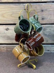 6 Vintage Retro Japan Floral Coffee Mugs with Metal Mug Tree - Picture 1 of 21