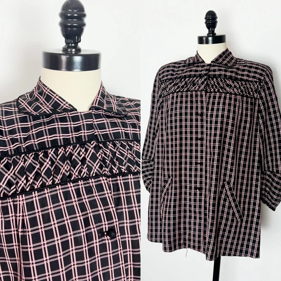 Blusa Top de Maternidad ROSA Y NEGRA Años 50 Vintage Cóctel Tafetán Calzoncillo L Foto 1 de 4