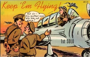 Cartolina d'epoca Commedia Corpo Aereo Militare Primo Volo Solo Curt Stagno Card - Foto 1 di 2