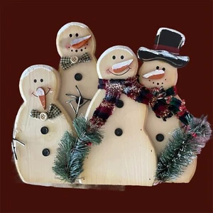 Solid Wood Snowman Family Christmas Holiday Handmade Free Standing Decoration - Picture 1 of 3