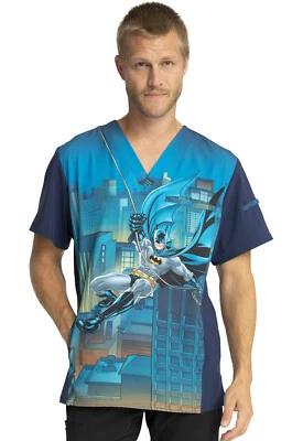 Batman Cherokee Scrubs Tooniforms DC Mens V Neck Top TF700 DMWG - Image 1 of 4