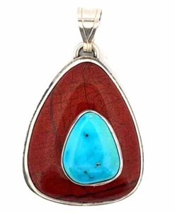 Vintage 925 Sterling Silver Jasper And Sleeping Beauty Turquoise Pendant  - Picture 1 of 5