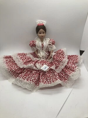 Marin Chiclana flamenco porcelain doll 11 inch red white outfit  - Image 1 of 4