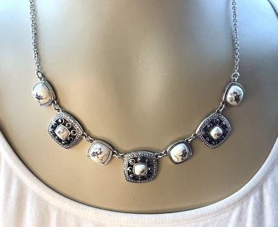 RMN Conjunto de Pendientes Perforados Collar Piedra Blanca Marcasita Romana Tono Plata 269 Foto 1 de 4