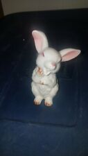 Vintage Ceramic Lefton White Bunny Rabbit Figurine Eyes Closed Bashful