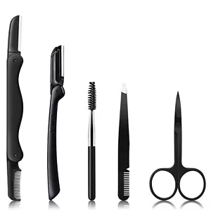 5 Pcs Professional Eyebrow Grooming Kit Eyebrow Trimming Scissors Tweezers - Picture 1 of 7