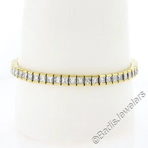 18K Yellow Gold 10.96ct Princess Cut Channel Set Diamond Line Tennis Bracelet - Picture 1 of 8