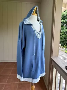 M/L Ch 56" Fresh Produce blau Poly/Modal weich Kapuze Strand Lounge Top Damen - Bild 1 von 14