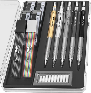 - Metal Mechanical Pencil Set with Leads and Eraser Refills, 5 Sizes - 0.3, 0.5, - Picture 1 of 12