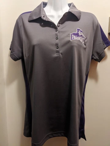 Furman University Paladins Women's Medium Gray And Purple Short Sleeved Polo Cover