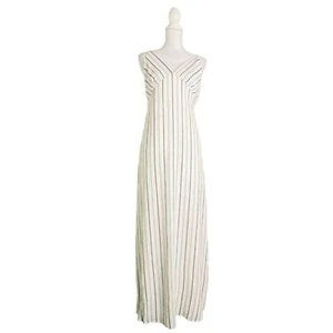 NSR Women's Med Striped Print White Black Maxi Chic Trendy Spaghetti Strap Dress - Picture 1 of 8