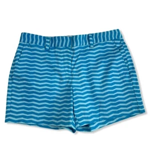 Lands End Not Too Low Rise Blue Zig Zag Stripe Chino Shorts Sz 8P Stretch - Picture 1 of 6