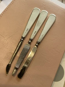 1917 1918 Birmingham Solid Silver Handles 3 Art Deco Manicure Set Items - Picture 1 of 7