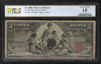 FR. 248 1896 $2 “EDUCATIONAL” SILVER CERTIFICATE PCGS BANKNOTE CHOICE FINE-15 - Image 1 of 2
