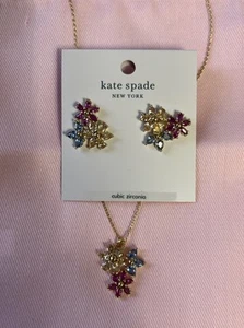 Kate Spade FIRST BLOOM Gold Tone Cluster Flower Earrings & Necklace Jewelry Set - Picture 1 of 8