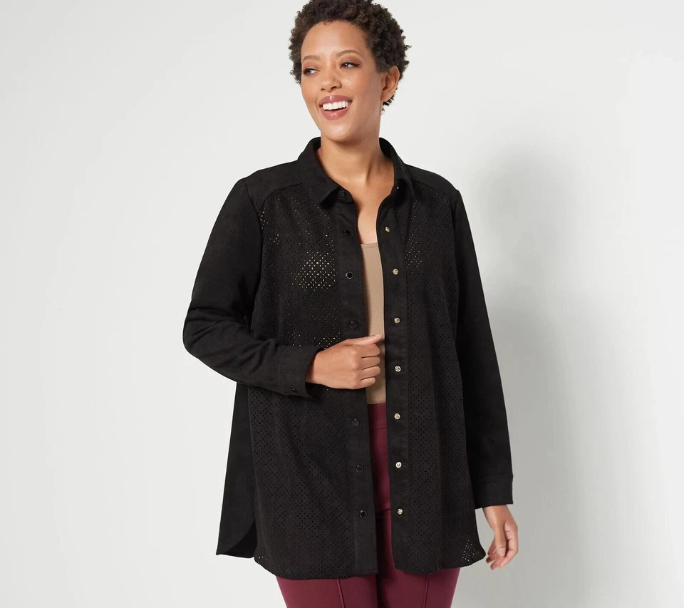 Chaqueta Isaac Mizrahi Live! de gamuza sintética con detalle tono negro XX-pequeño A516469 Foto 1 de 1