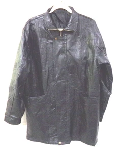 Vintage Geometrisches Muster Schwarz Leder JACKE MANTEL Gr. L 44" Brustumfang Markenlos - Bild 1 von 17