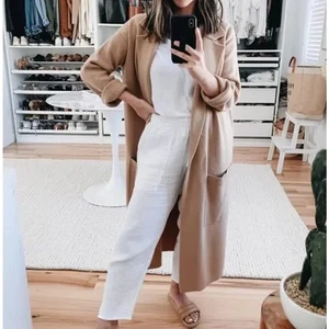 J. CREW Ella Open Front Long Sweater Blazer Heather Birch Tan Sz L $178 {188} - Picture 1 of 8