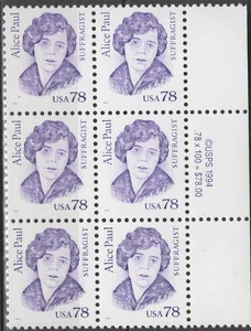 SC# 2943 - 1995-99 - Great Americans - 78¢ Alice Paul - MNH © Block of 6 - Picture 1 of 1