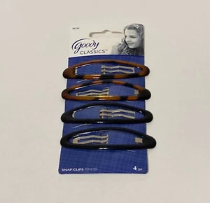 Goody Classic Snap Clips PINCES 4 PCS- 2 Faux Tortoise Shell & 2 Black 0.8" X 3" - Picture 1 of 7