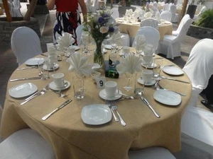MANTEL DE ARPILLERA NATURAL 10 REDONDOS 90" CUBIERTA DE MESA BODA FIESTA EE. UU. *VENTA* - Imagen 1 de 3