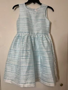 Girls Sleeveless Light Blue Striped Party Dress Back Zipper & Tie Waist Size 12 - Picture 1 of 5