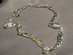 Anklet 4mm Square Italy Rolo Link Charm Ankle Bracelet Solid 925 Sterling Silver - Picture 1 of 12
