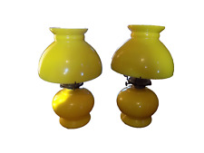 Vtg Pair Set 14.75" BRIGHT Yellow Molded 3 pc Glass Oil Kerosene Lamp P&A Burner
