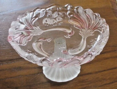 Ancienne coupe sur pied vide poche art déco en cristal reflets rose superbe - Photo 1/3