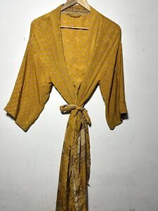 Indian Kimono Vintage Sleep wear Sari Silk Kimono Bathrobe Beachwear Long Dress