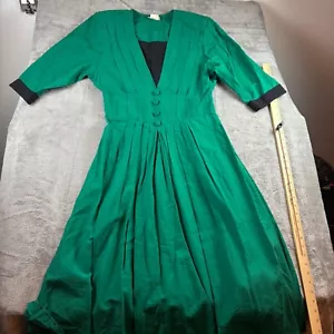 NINA PICCALINO Damen Kleid 12 Grün Plissee Vollkleid Vintage Sekretärin 3/4 - Bild 1 von 10
