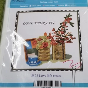 Joy Sunday Nuevo Kit Punto de Cruz "Love Life -Rosas" 11 CT Estampado 76 X 76 cm - Imagen 1 de 5