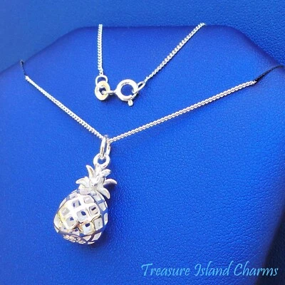 Collar colgante de plata de ley 925 3D superior móvil de piña de Hawaii 16" o 18" Foto 1 de 3