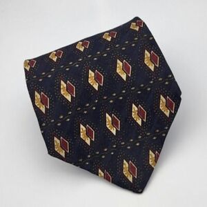 Unbranded Silk Tie Blue Brown Red Gold Geometric Men Necktie USA 57 x 4