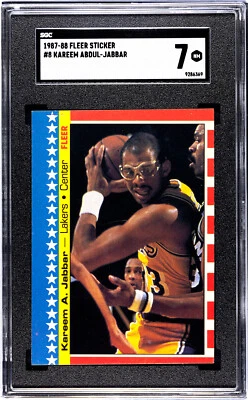 1987 FLEER STICKER #8 KAREEM ABDUL-JABBAR SGC PSA 7 MILWAUKEE BUCKS HOF VINTAGE - Image 1 of 2