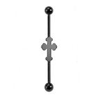 Industrial w/Medieval Cross Black IP 14 Gauge 1-1/2" 5mm Balls Barbell Body Jewe
