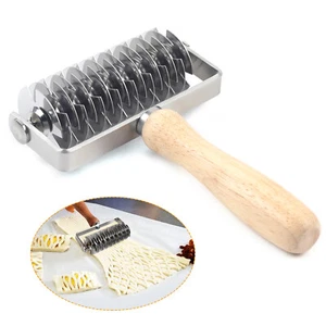 Dough Lattice Roller Cutter w/ Wood Handle Roller Cutting Pastry Stainless Steel - Picture 1 of 10