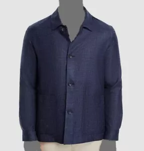 Bloomingdale's Men Blue Melange Twill Chore Wool Silk Linen Jacket Size 44R - Picture 1 of 2