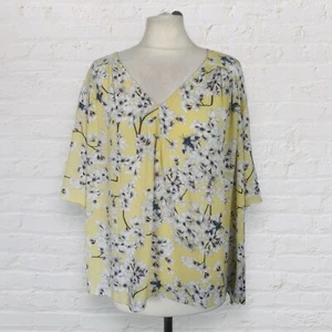 ANNA GLOVER x H&M Yellow Floral Loose Fit Short Sleeved V-Neck Top Size 44 UK 16 - Picture 1 of 21