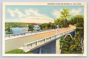Mississippi River and Bridges St Paul Minnesota VTG Linen Unused Postcard - Picture 1 of 2