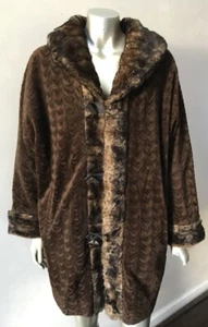 Faux Suede Reversible Vintage 90s Toggle midi 3/4 Length Brown Jacket Coat L - Picture 1 of 7