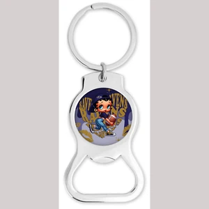 Betty Boop Baltimore Ravens Inspired Bottle Opener Keychain Round - Picture 1 of 2