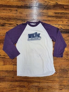Vintage 1970s WKHK Kick 106.7 Fm Radio T Shirt Medium Baseball Slv Ringer purple - Picture 1 of 7