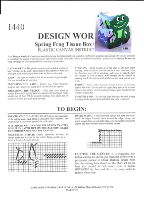 Design Works Spring Frog Tissue Box Cover Pattern Plastic Canvas Pattern only - Image 1 of 4