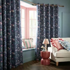 Cath Kidston Papier Vögel Verdunkelung/Thermo Ösen Vorhänge Navy B167Tropfen183cm - Bild 1 von 2